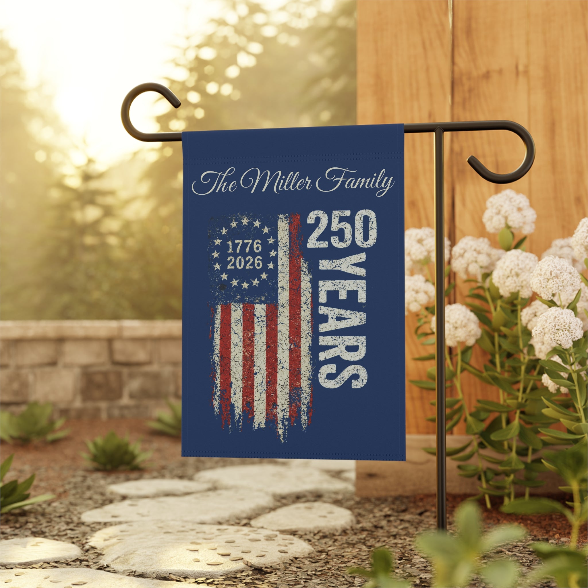 Patriotic 250 Years Garden Flag – Personalized The Family 1776–2026 Americana Banner