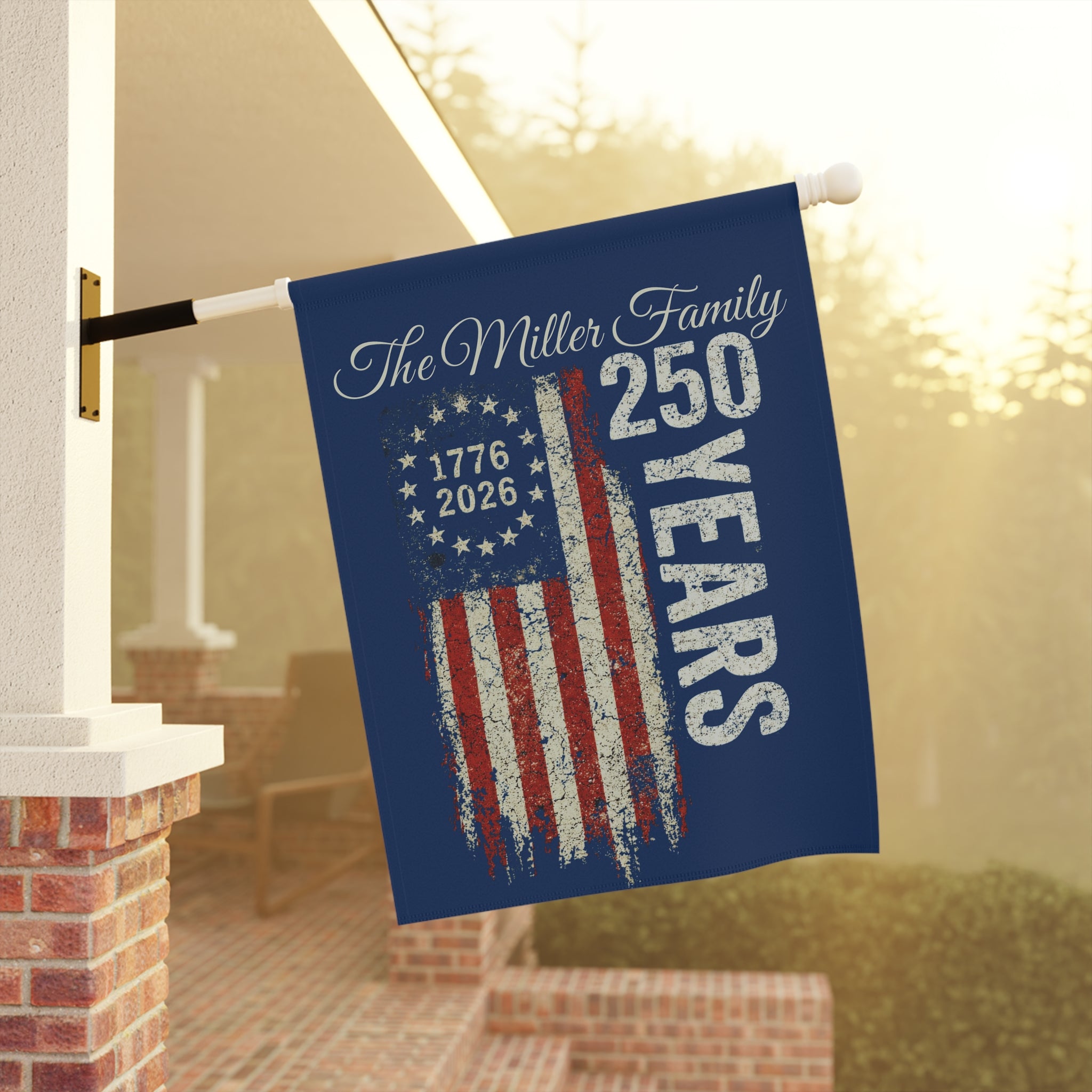 Patriotic 250 Years Garden Flag – Personalized The Family 1776–2026 Americana Banner